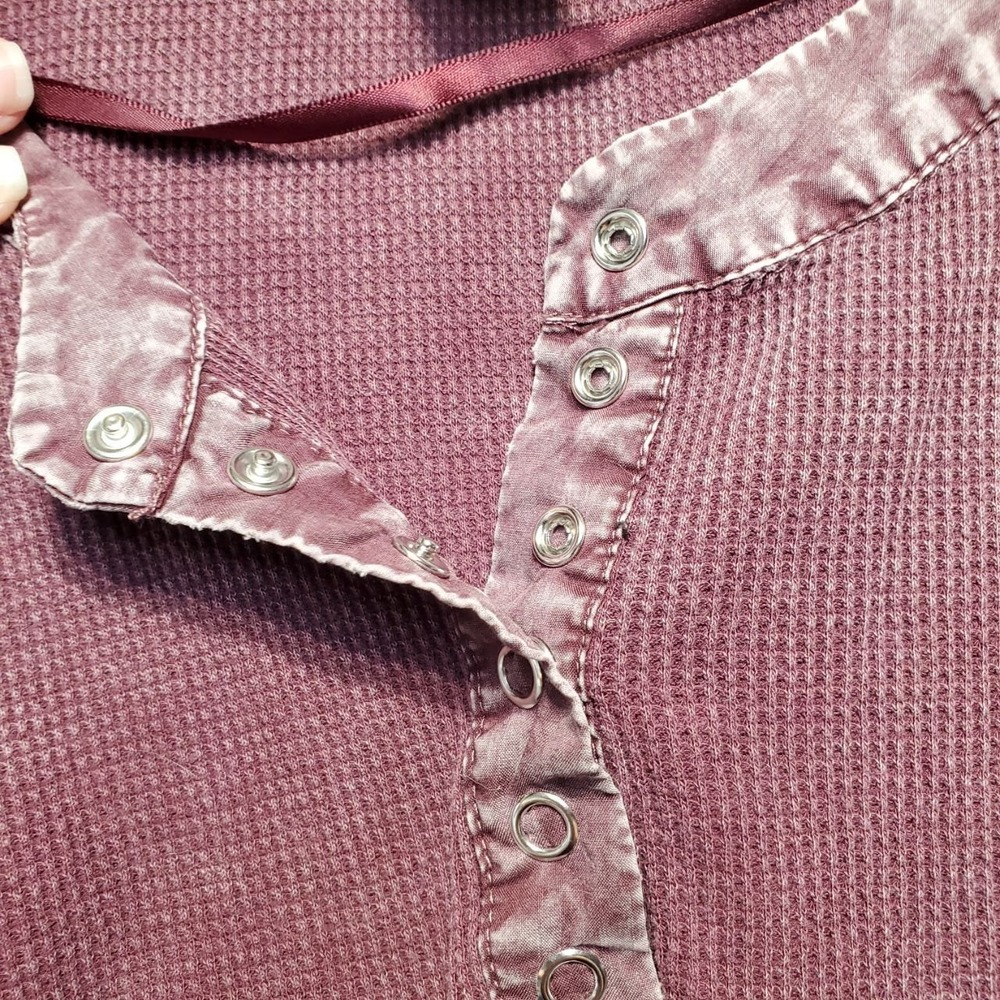 Design 365 Henley Top Womens Large Purple Mineral Wash Waffle Knit Long Sleeve - Picture 5 of 11